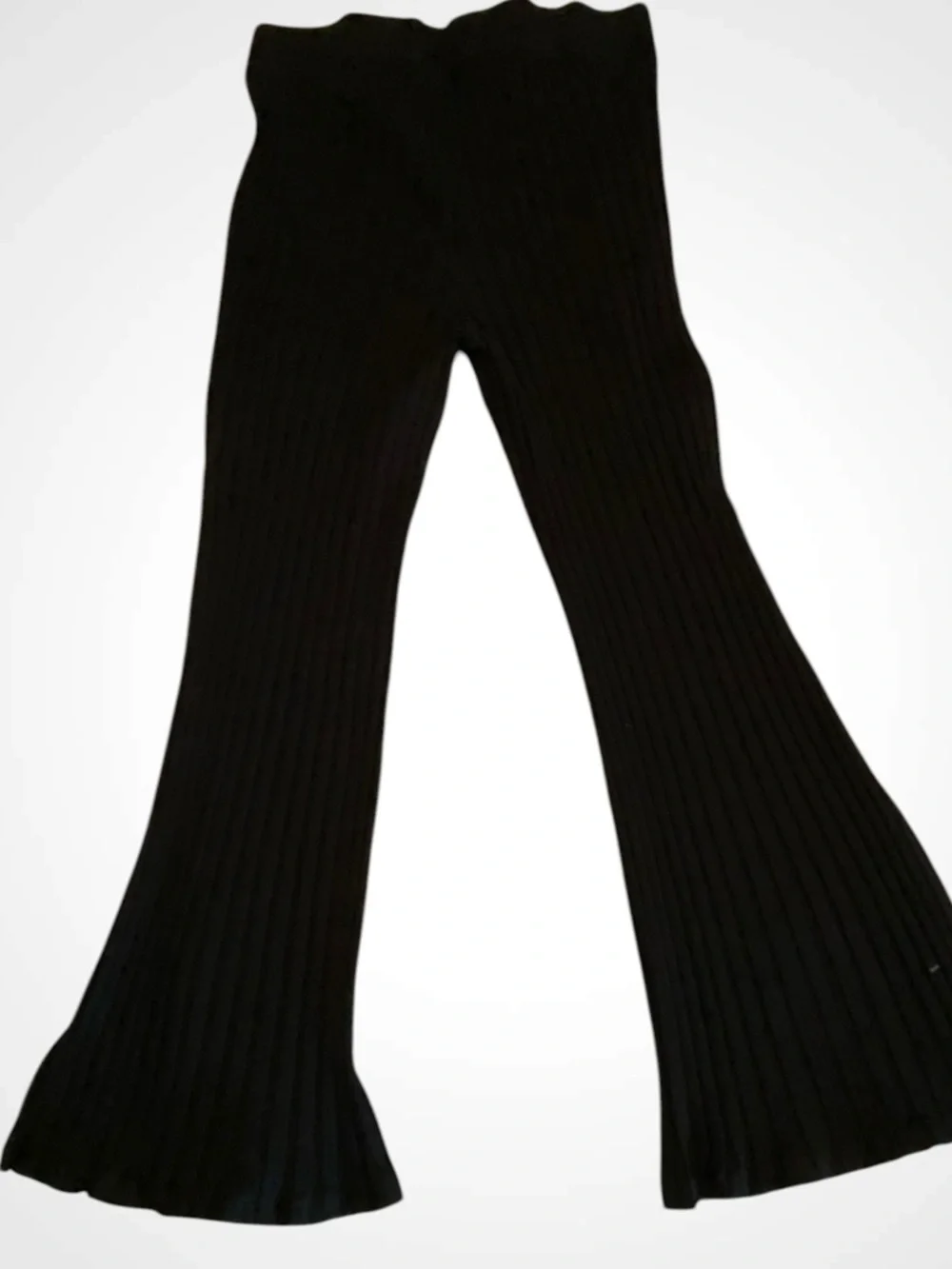 Eileen Fisher Black Ribbed Wide-Leg Cropped Pants with Side Slits NWOT Size M - Picture 6 of 14